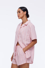 Short Sleeve Mason Shirt - Pink/White Stripe Was $159 Now