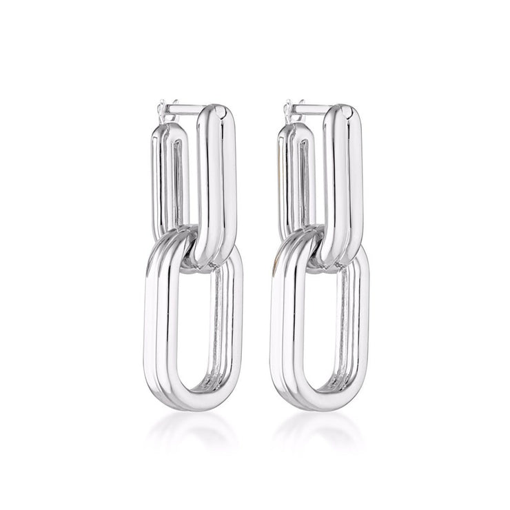 Twofold Linked Hoop Earrings - Sterling Silver
