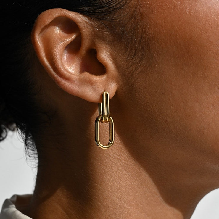 Twofold Linked Hoop Earrings - Gold Plated