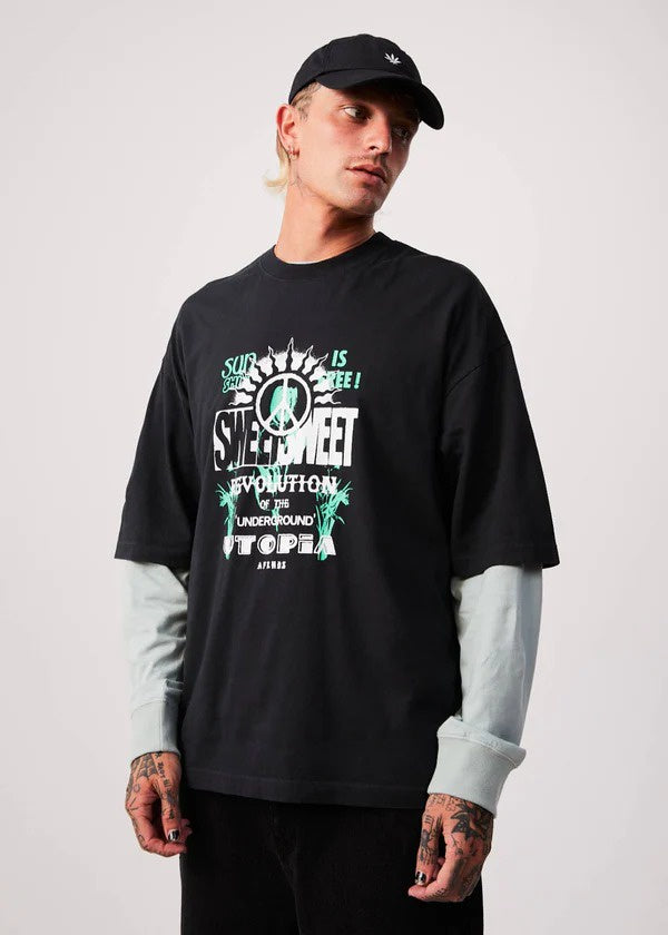 Organic Oversized Graphic T - Utopia Faded Black Last One Was $79 Now