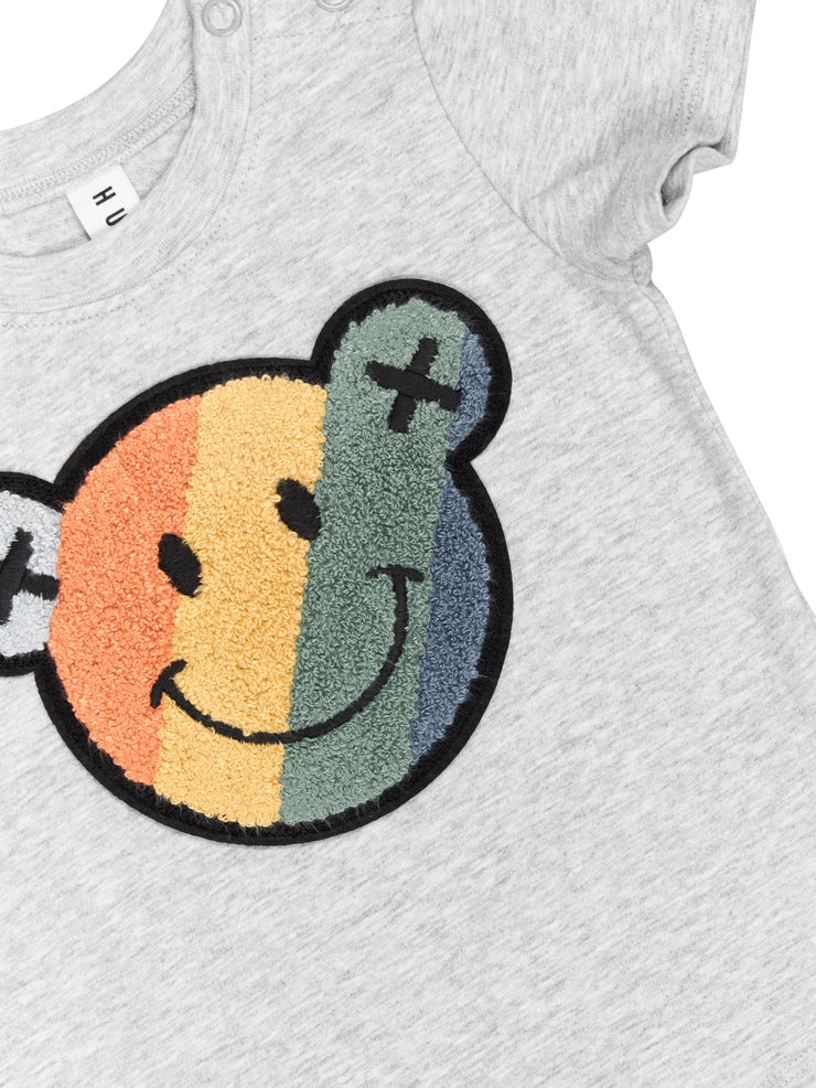 Smiley Rainbow T Shirt - Grey Marle