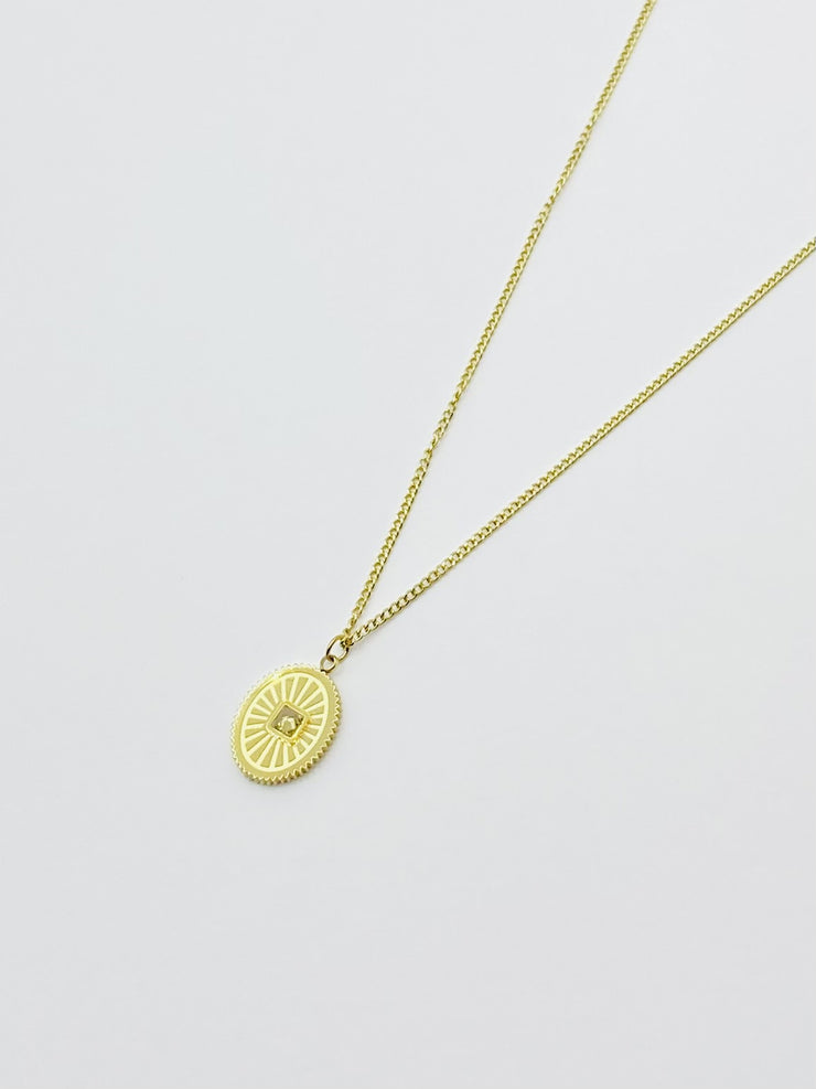 Gold Sundisk w Crystal Necklace