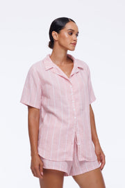 Short Sleeve Mason Shirt - Pink/White Stripe Was $159 Now
