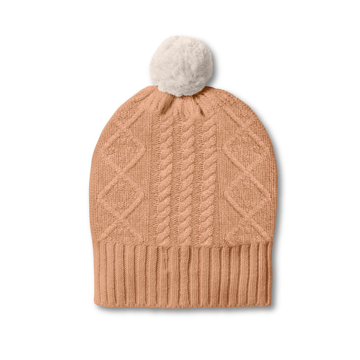 Knitted Cable Hat - Cream Tan Was $35 Now