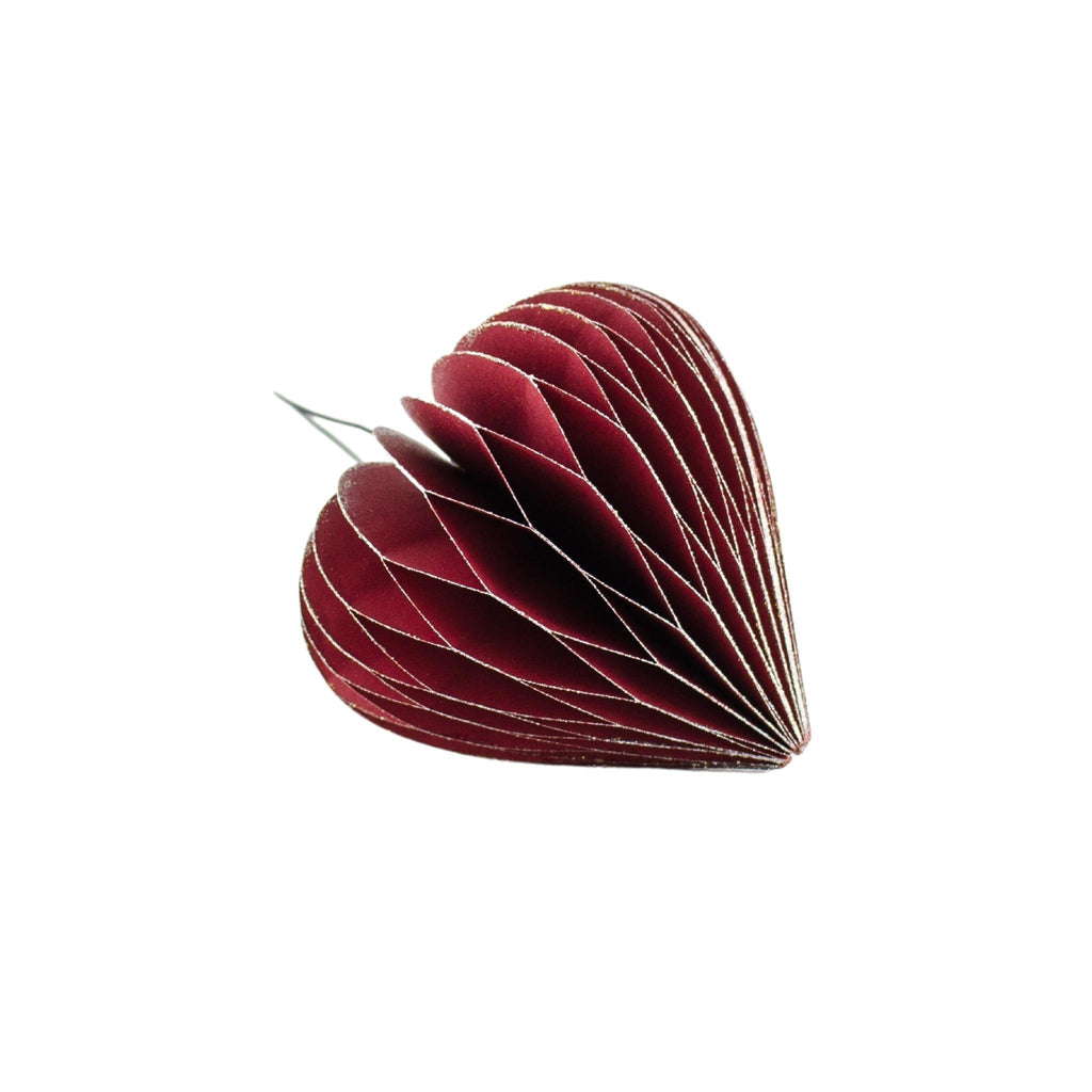 Classic Red Paper Heart w Silver Ornament 9cm