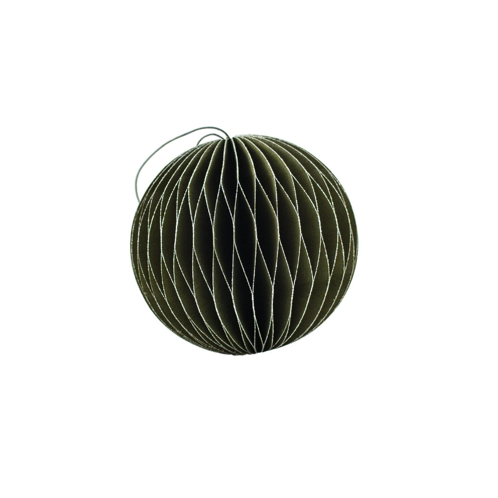 Olive Green Paper Sphere w Silver Ornament 8.5cm