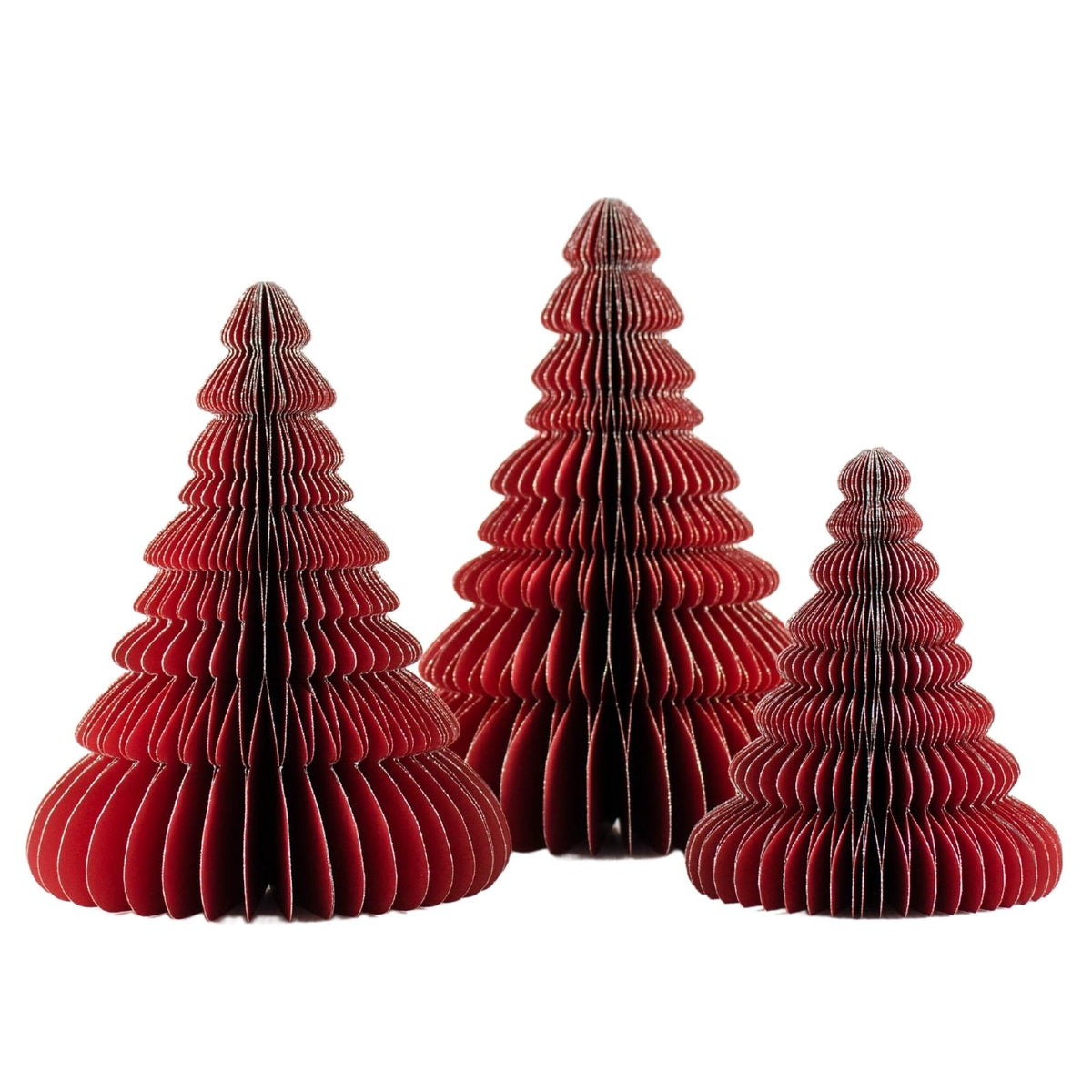 Classic Red Standing Christmas Tree w Silver Glitter Edge 24cm