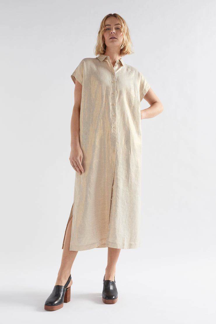 Elk Metalen Shirt Dress - Gold Linen Was $399 Now