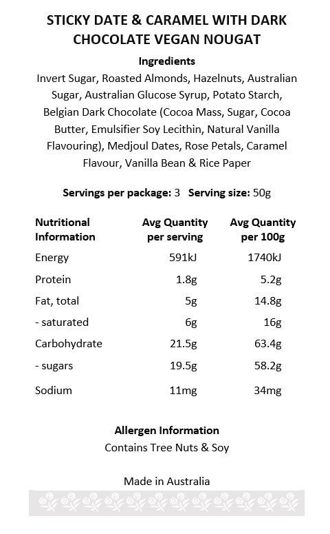 Sticky Date & Caramel Nougat w Dark Chocolate- Vegan