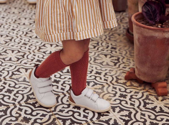 Bobux Grass Court - White + Caramel Last Sizes - Was $85  Now