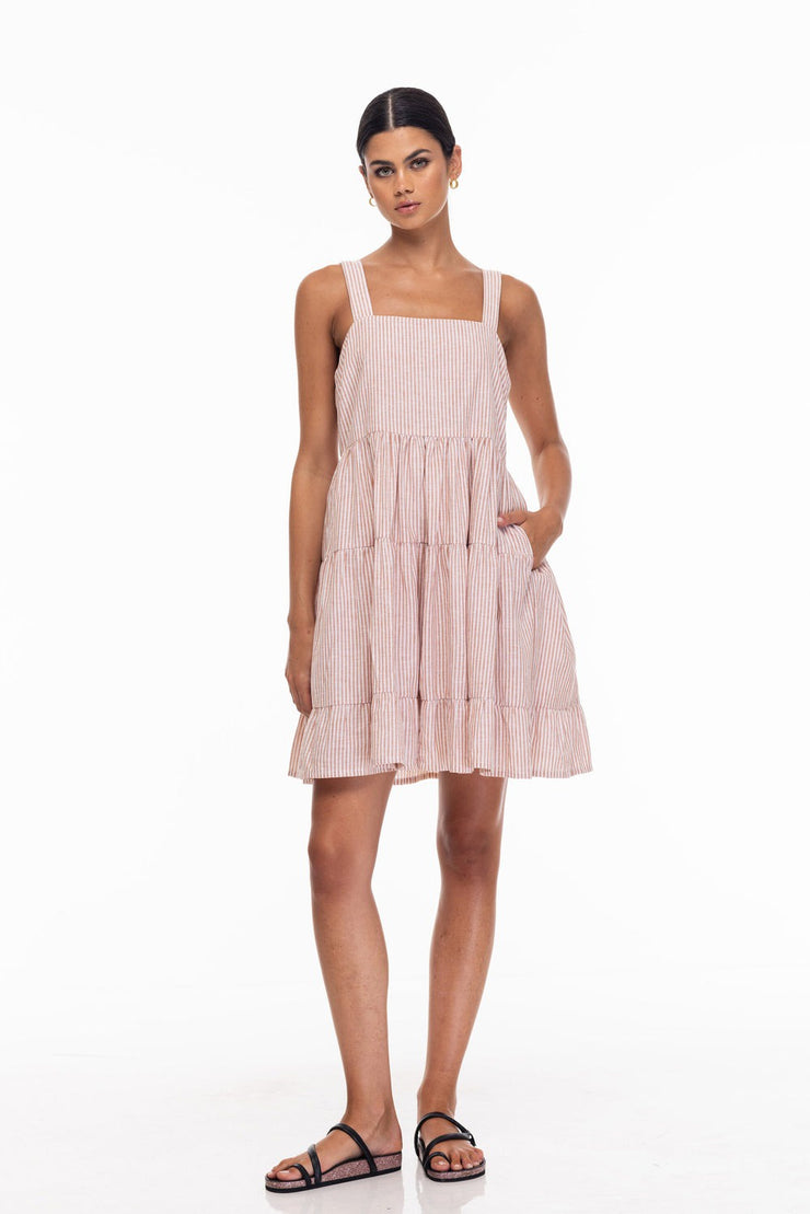 Bonny Mini Dress - Brown/Ivory Stripe Last One Was $239 Now