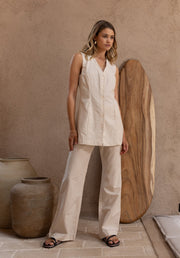 Reinard Trousers - Beige Black Stripe  Last One Was $199 Now