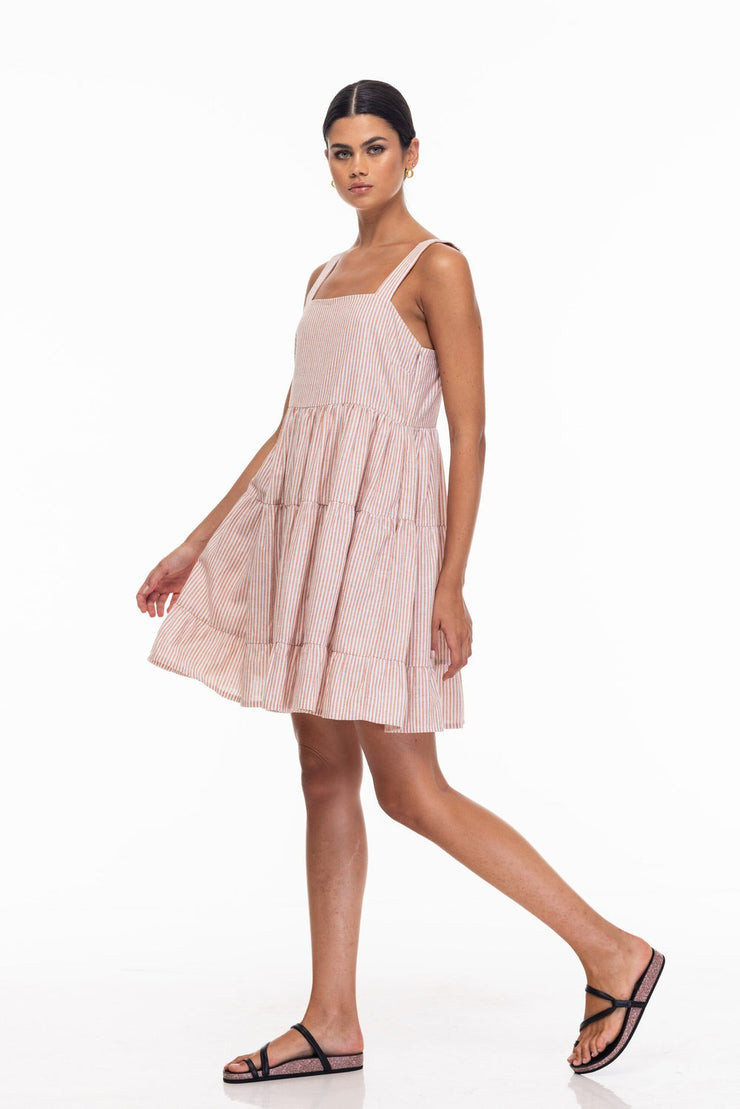Bonny Mini Dress - Brown/Ivory Stripe Last One Was $239 Now