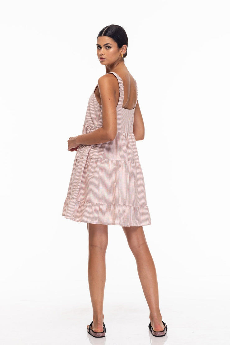 Bonny Mini Dress - Brown/Ivory Stripe Last One Was $239 Now