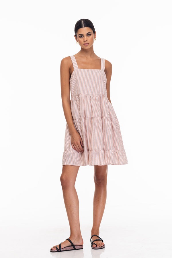Bonny Mini Dress - Brown/Ivory Stripe Last One Was $239 Now