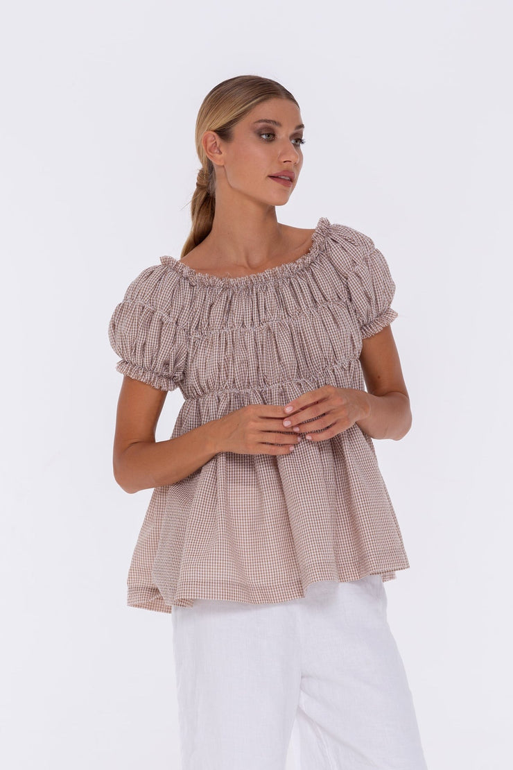 Butterfly Top - Tan/Ivory Check Was $179  Now