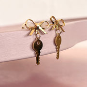 Gold Bow & Key Studs