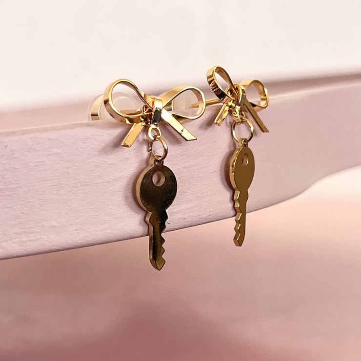 Gold Bow & Key Studs