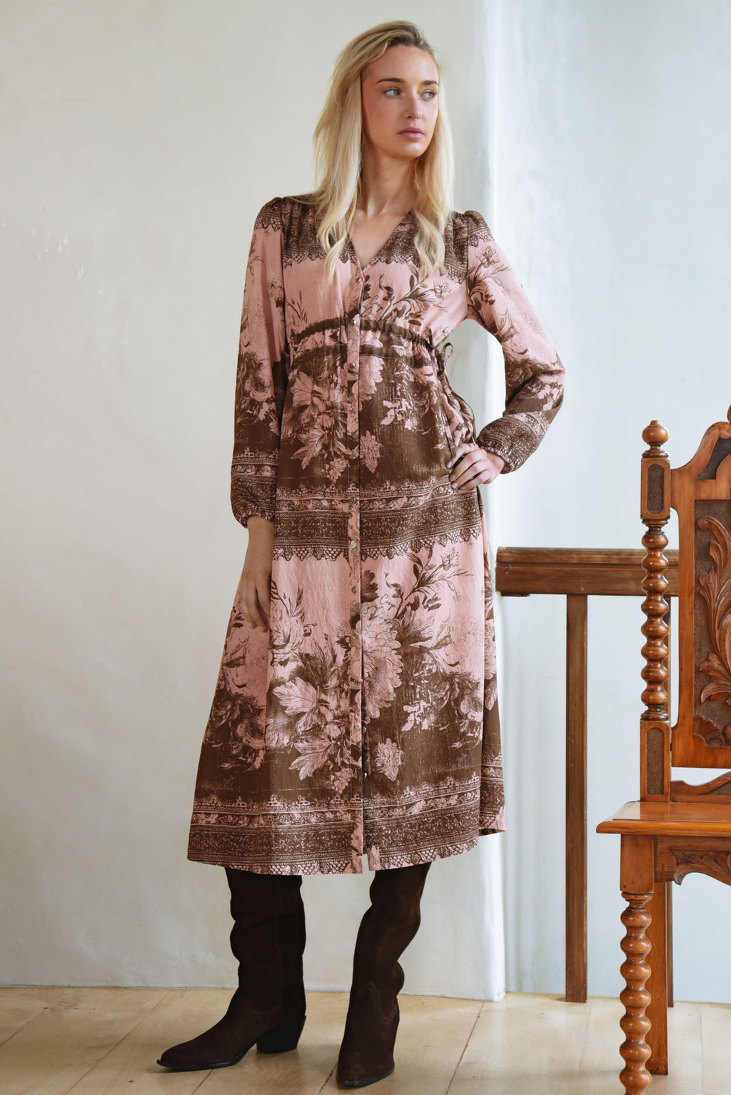 Coop - Ruche With It Dress - Pink & Brown Was $399 NOW