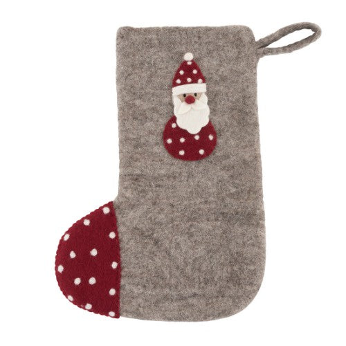 Xmas 26 Felt Stocking - Santa w Spots