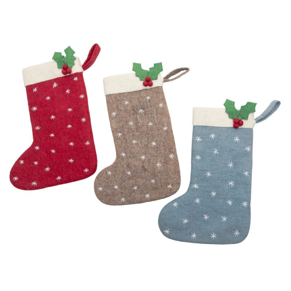 Christmas 25 Stocking - Stars w Holly Natural