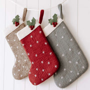 Christmas 25 Stocking - Stars w Holly Natural