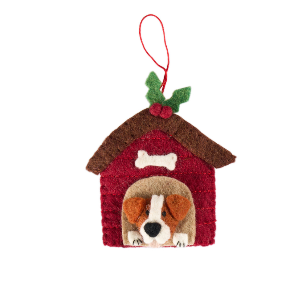 Xmas 26 Felt Decoration - Dog In Kennel Jack Russell