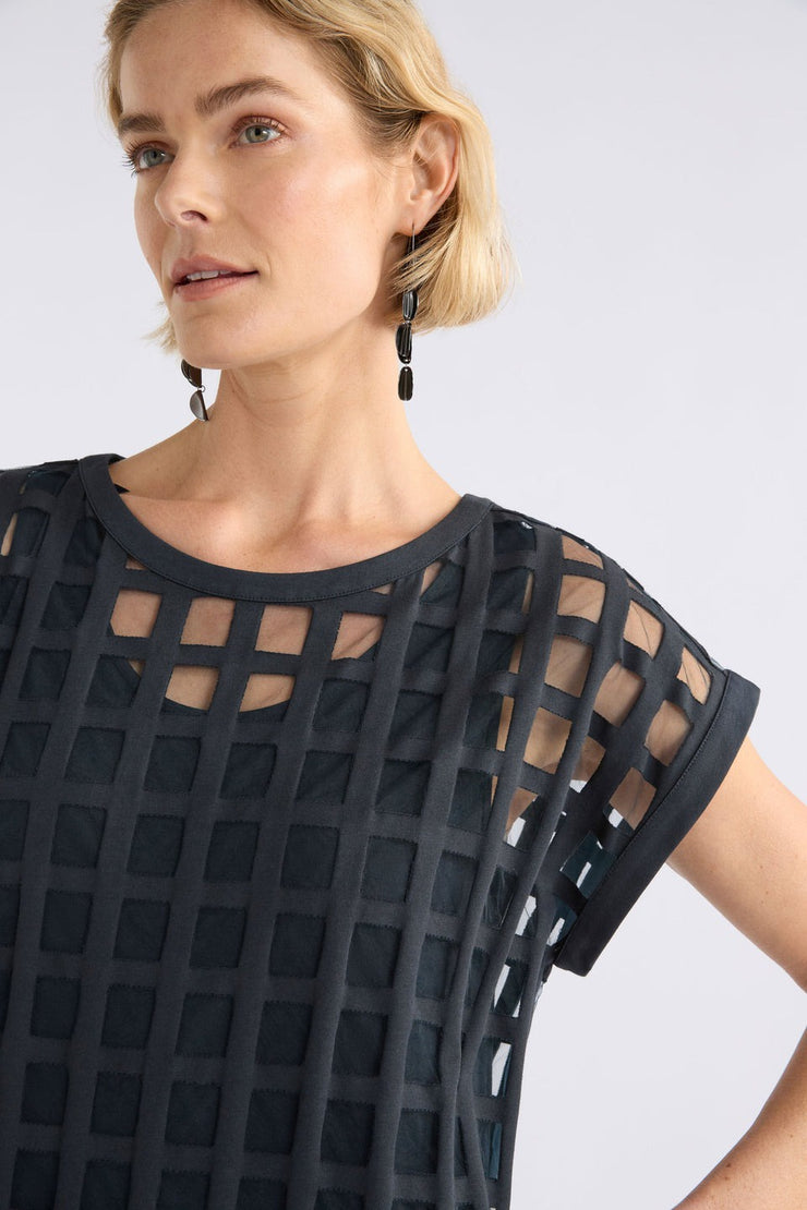 Elk Grid Burnout Midi Dress - Space Blue