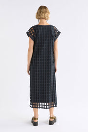 Elk Grid Burnout Midi Dress - Space Blue