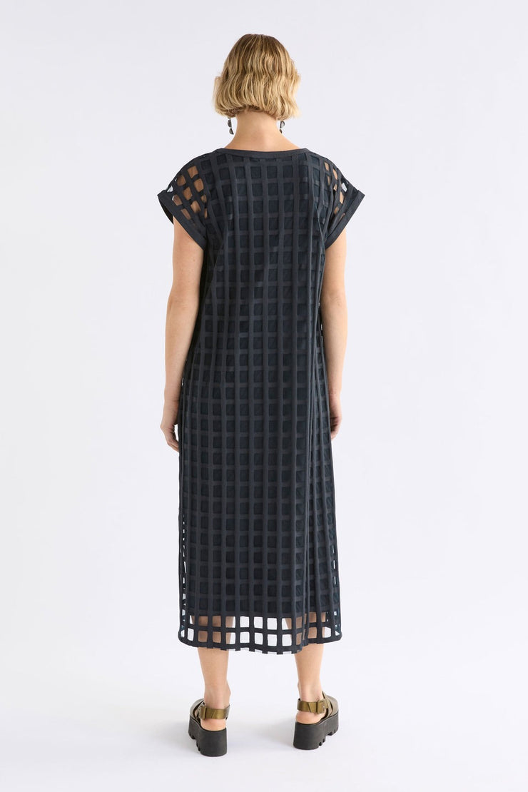 Elk Grid Burnout Midi Dress - Space Blue