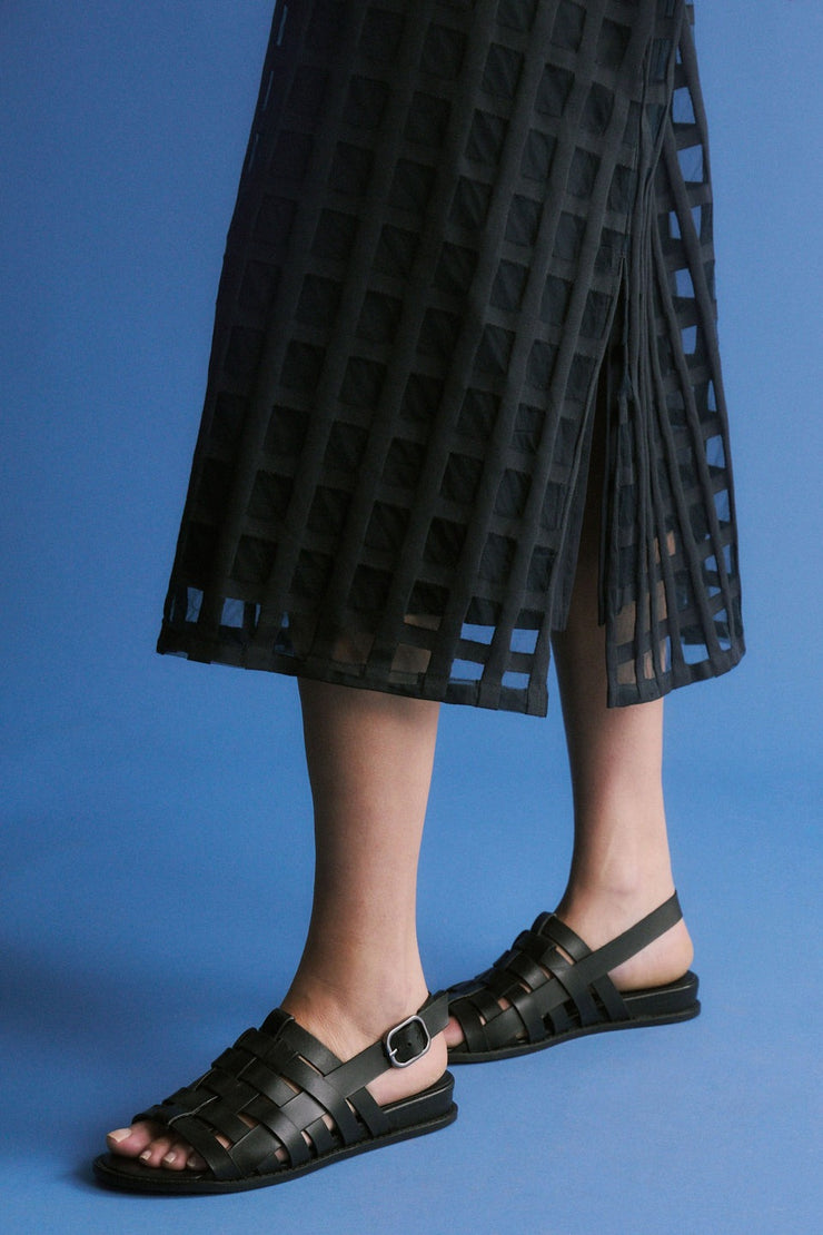 Elk Grid Burnout Midi Dress - Space Blue