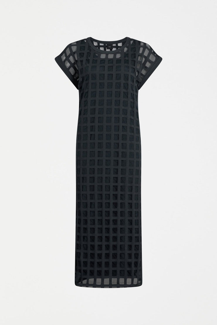 Elk Grid Burnout Midi Dress - Space Blue
