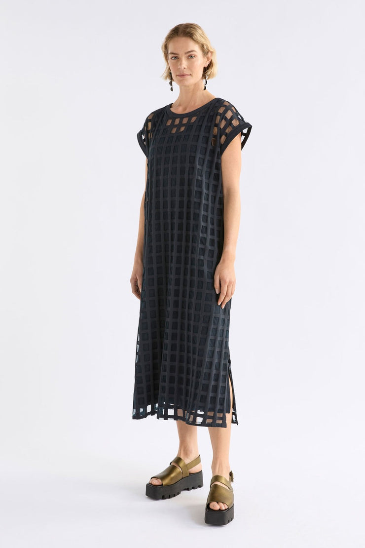 Elk Grid Burnout Midi Dress - Space Blue