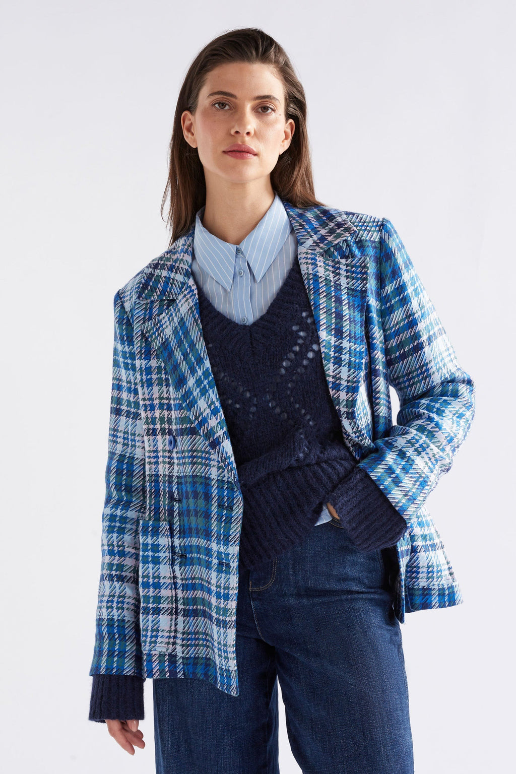 Elk Ranie Jacket - Blue Multi Check Last One Was $449 NOW