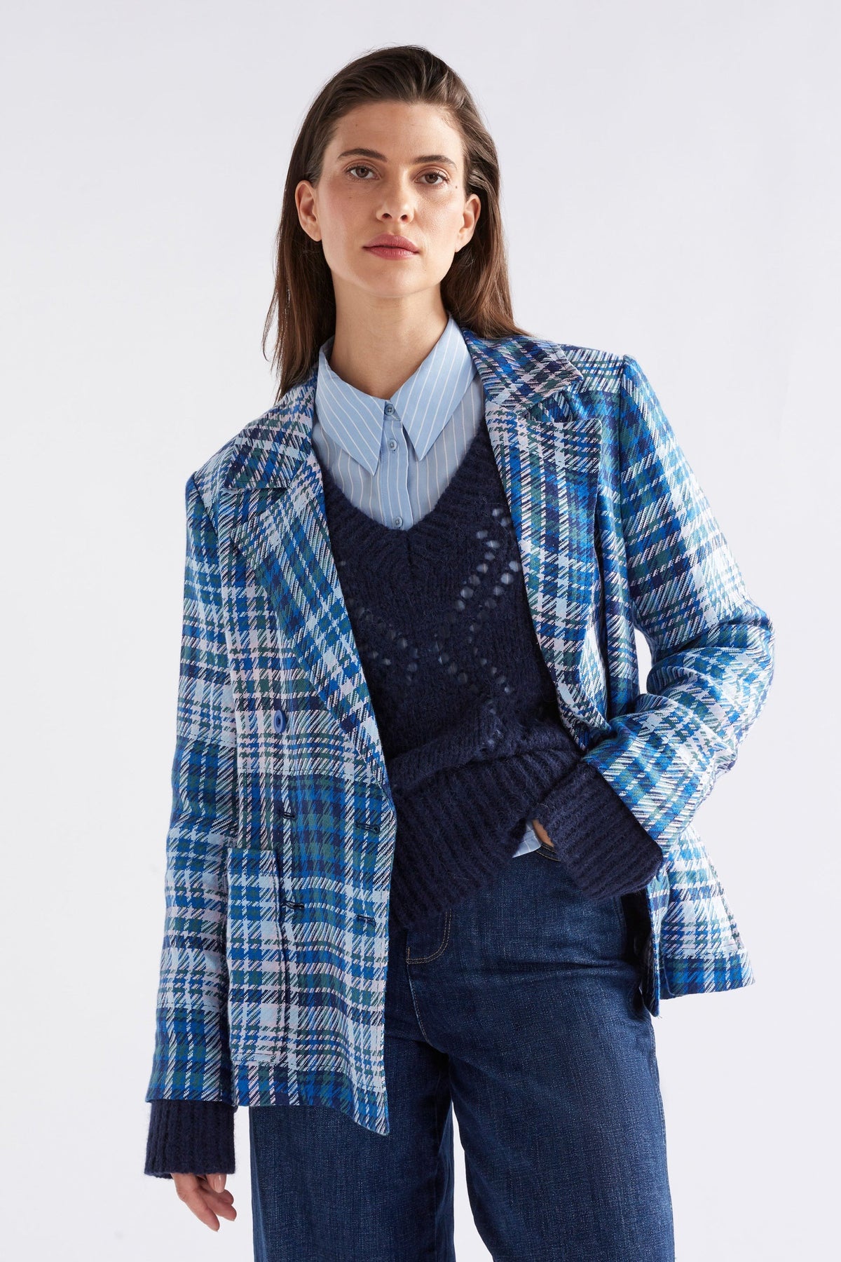 Elk Ranie Jacket - Blue Multi Check Last One Was $449 NOW