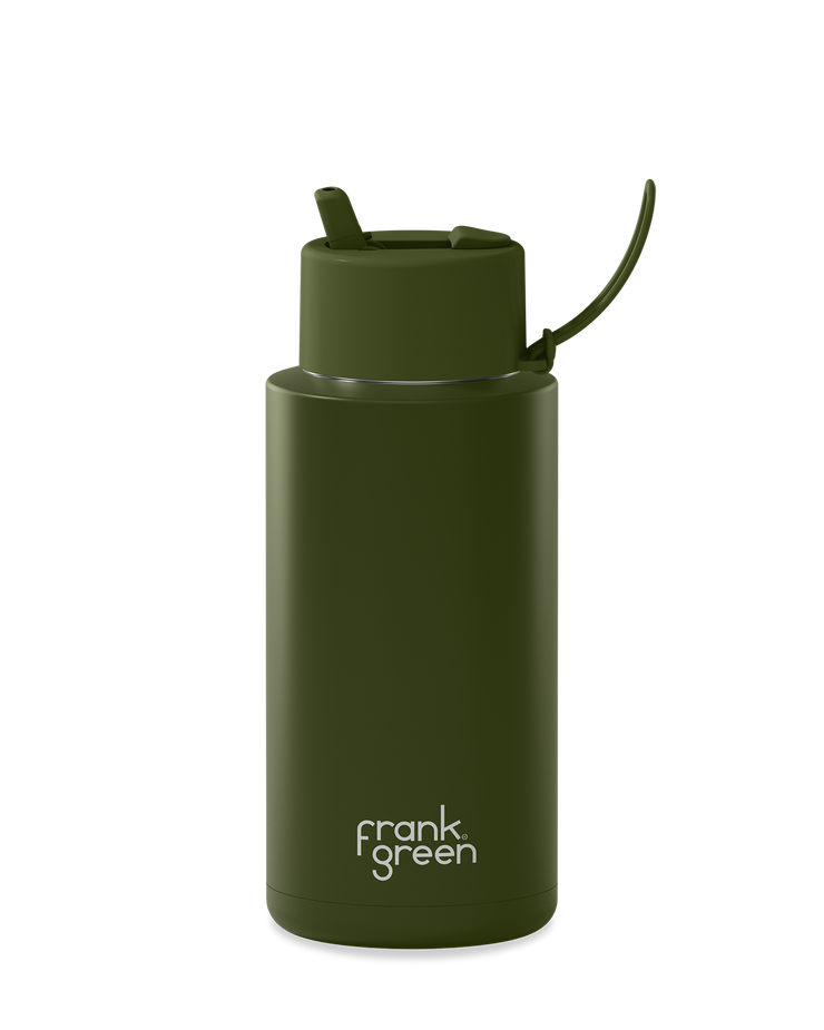 Frank Green 34oz Bottle - Khaki w Flip Straw Lid