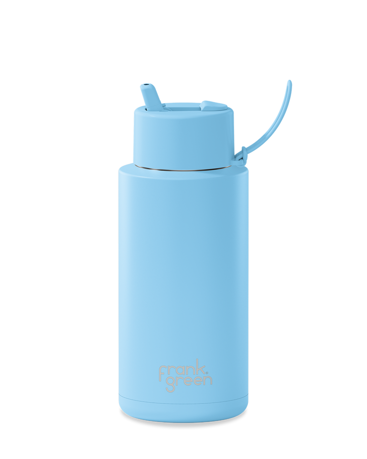 Frank Green 34oz Bottle - Sky Blue w Flip Straw Lid
