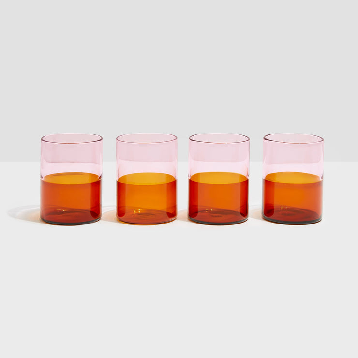 Two Tone Glasses - Pink + Amber Set of 4