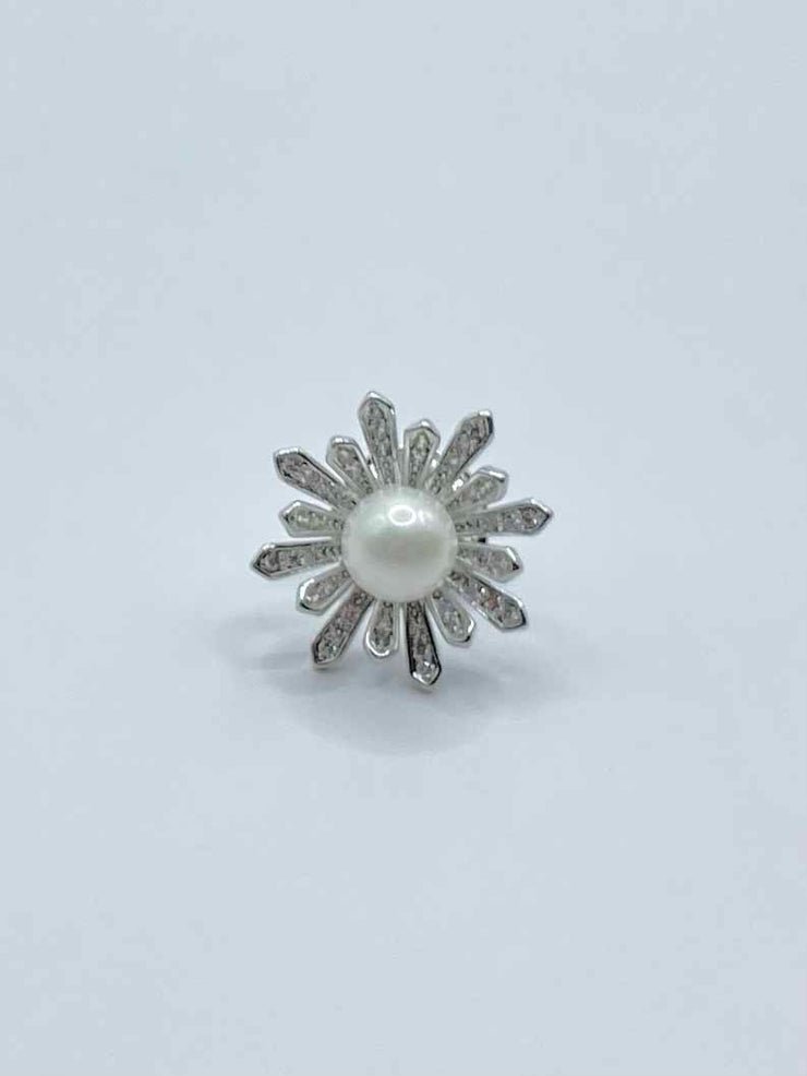 Diamante Brooch - Flower w Pearl