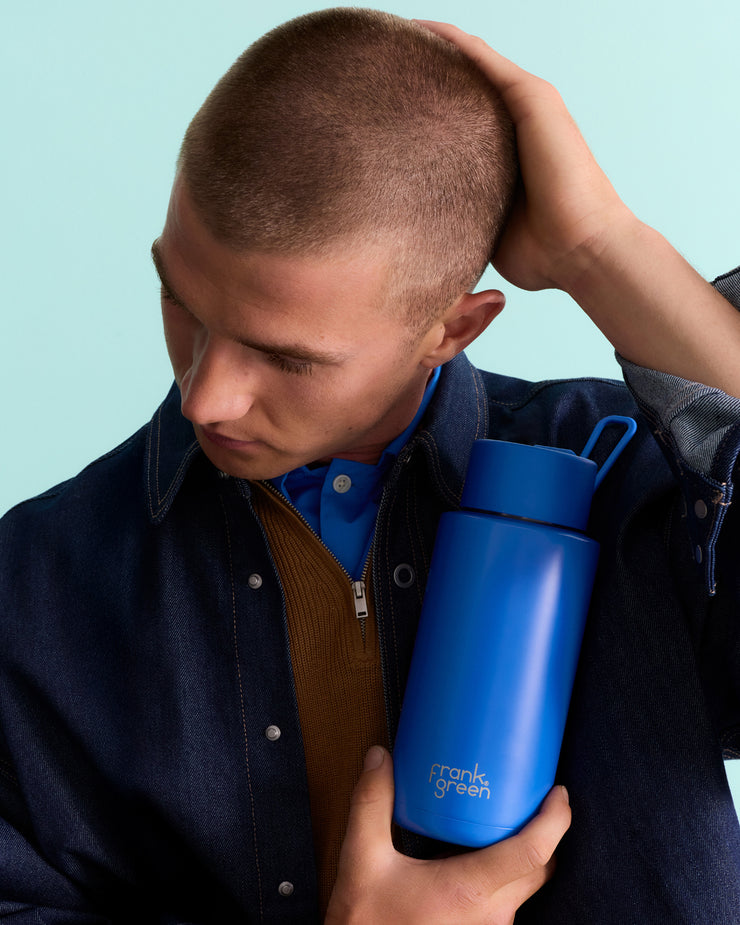 Frank Green 34oz Bottle - Blue Lagoon w Flip Straw Lid - Limited Edition