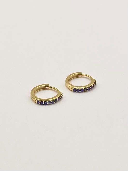 Gold Huggie - Blue Crystal Earrings