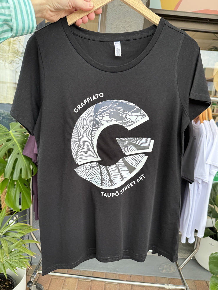 Graffiato T Shirt - White Print on Black