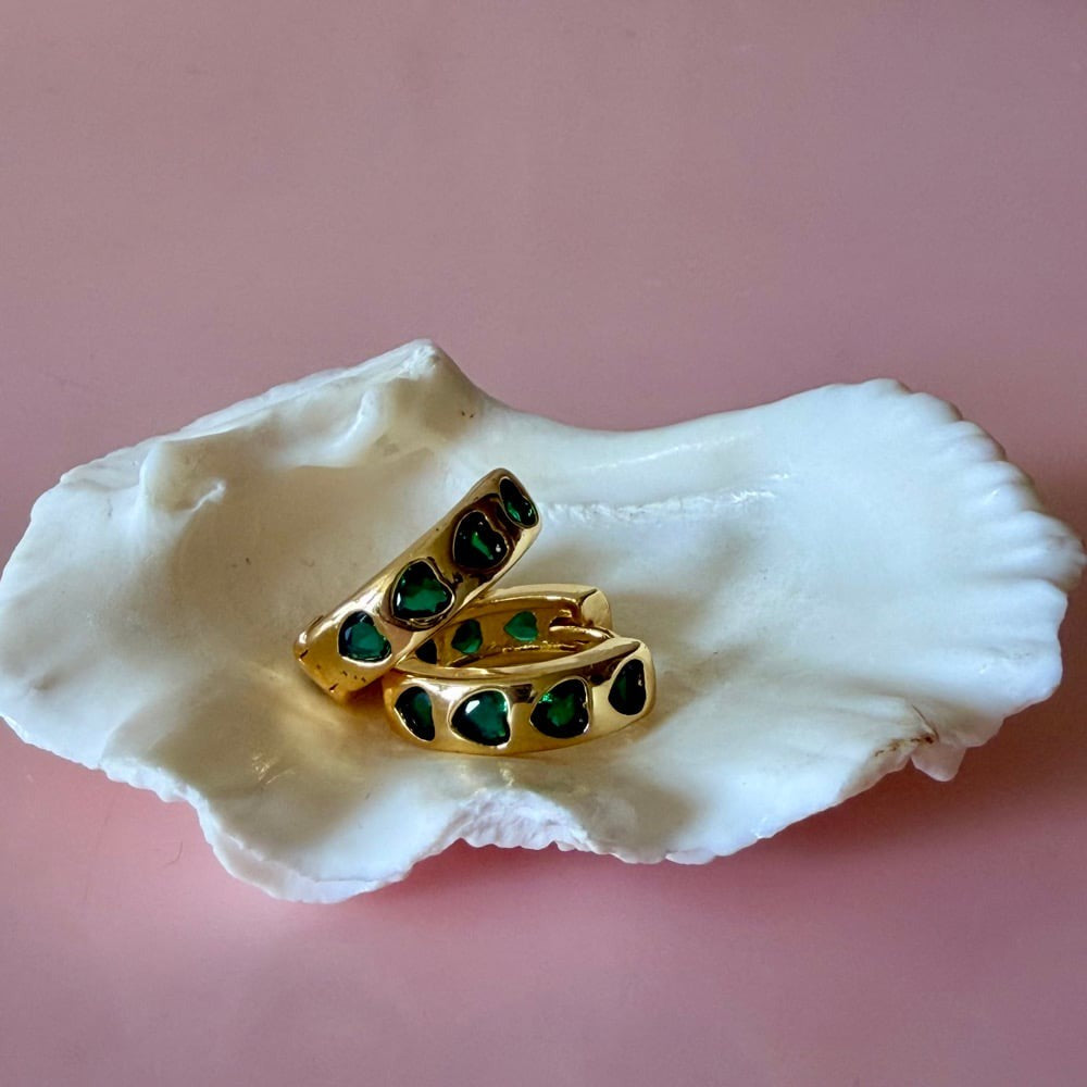 Green Glass Heart Huggies