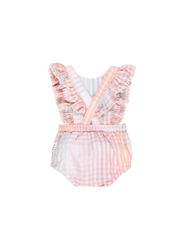 Rainbow Check Frill Playsuit - Multi Was $70 Now