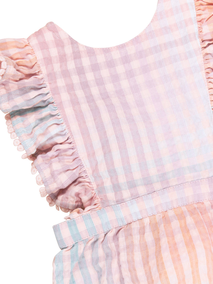Rainbow Check Frill Playsuit - Multi Was $70 Now