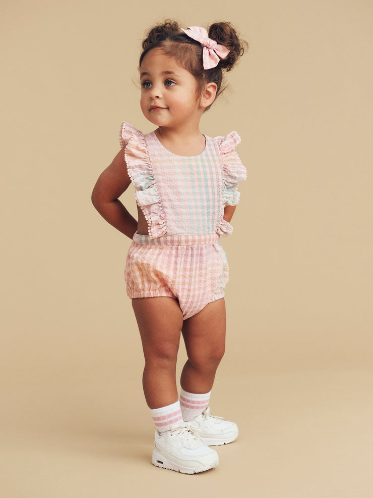Rainbow Check Frill Playsuit - Multi Was $70 Now