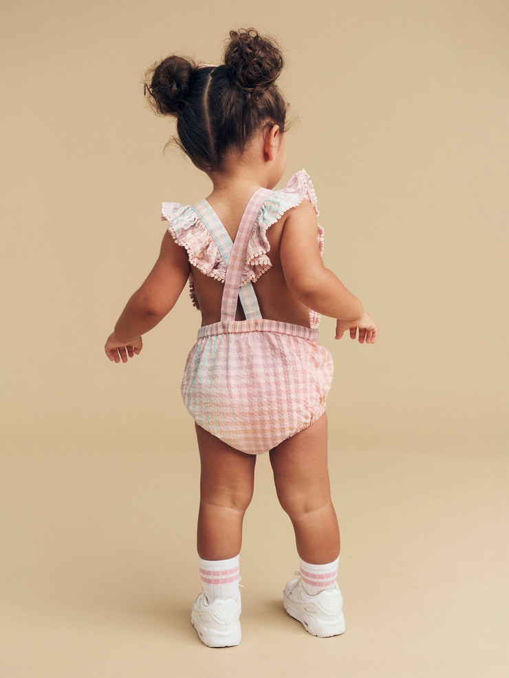 Rainbow Check Frill Playsuit - Multi Was $70 Now