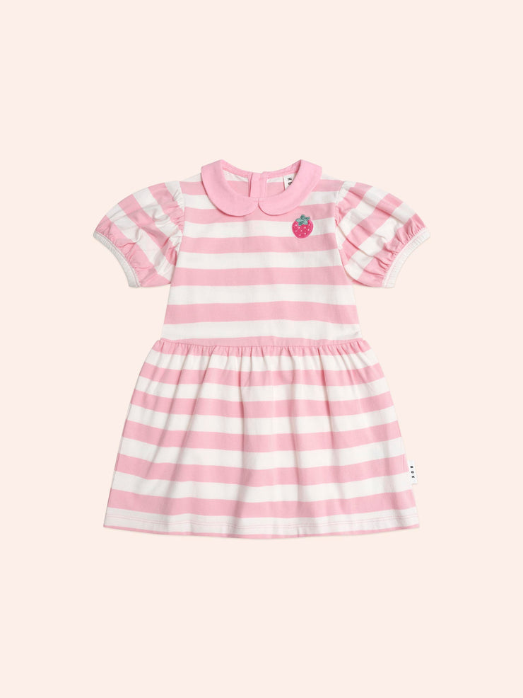 Strawberry Stripe Puff Sleeve Dress