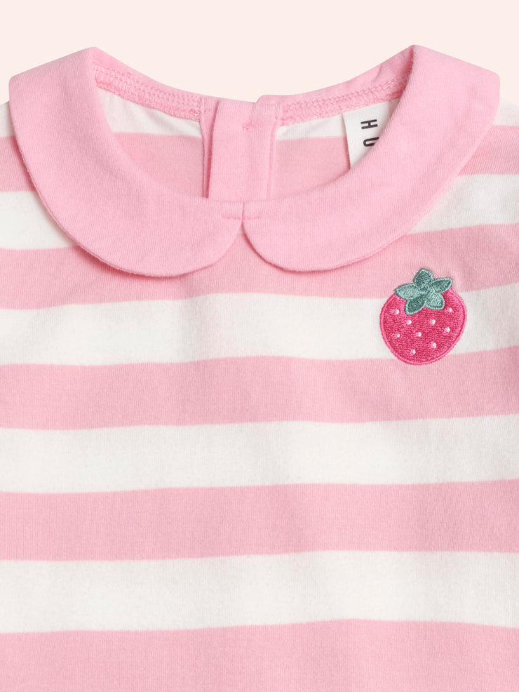 Strawberry Stripe Puff Sleeve Dress