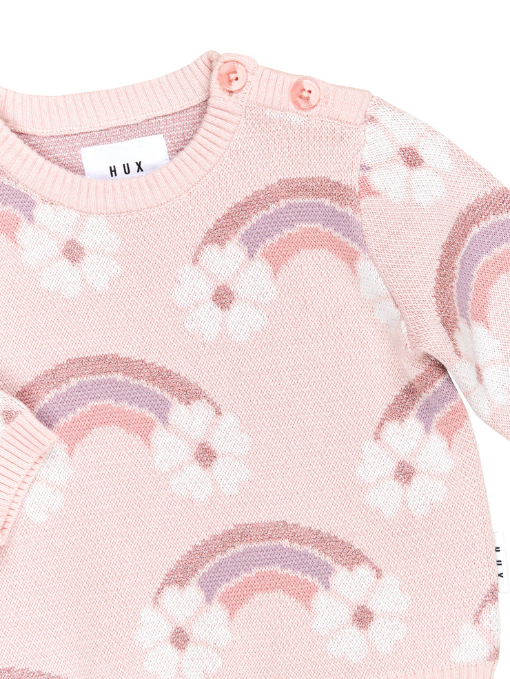 Flower Bow Knit Jumper - Pink Pearl